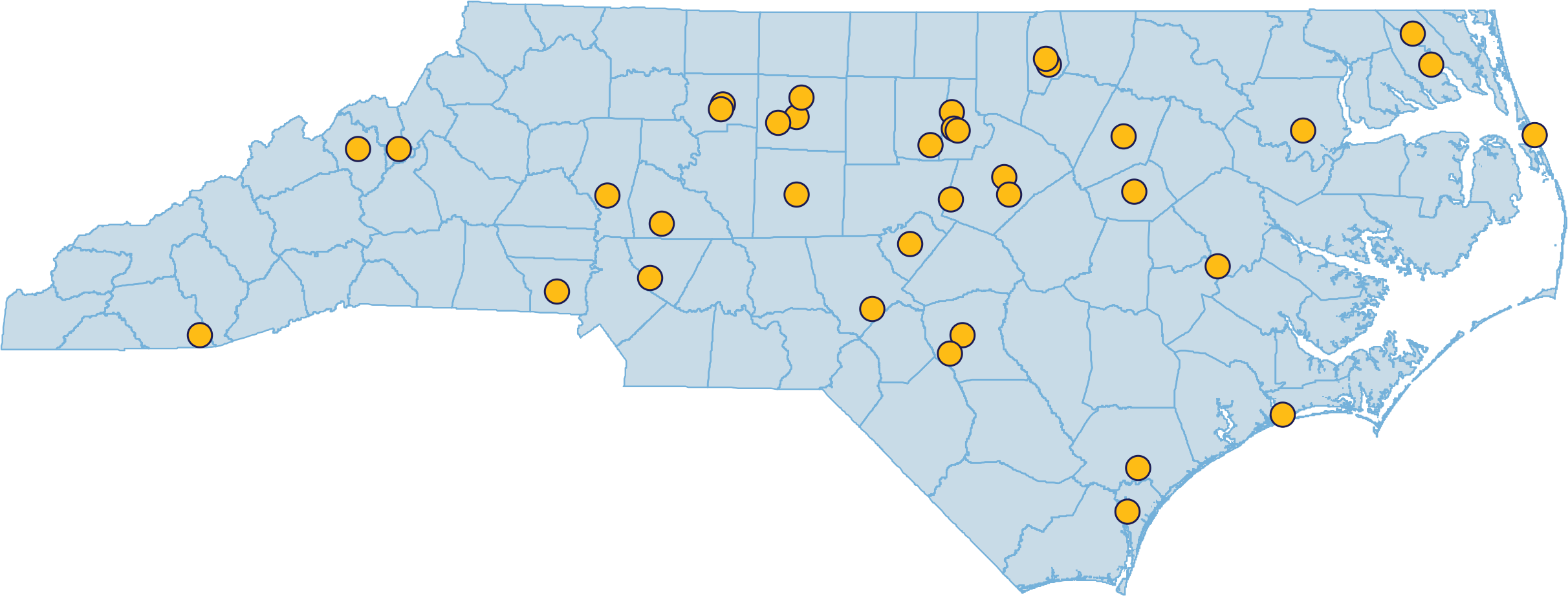 Map of North Carolina with Statewide Star Party locations