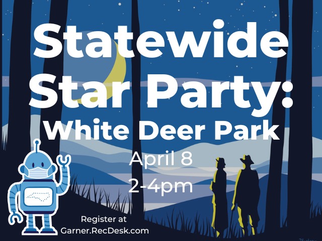 Statewide Star Party: White Deer Park. Kelvin is waving in front of a picture of a forest