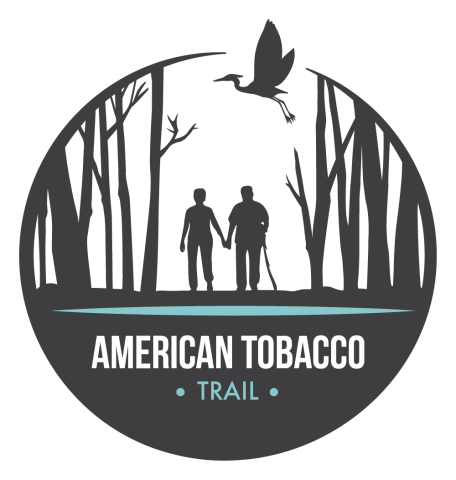 American Tobocco Trail logo, a sihouette of two people and trees.