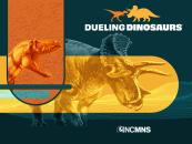 Dueling Dinosaurs logo featuring a tyrannosaur and a Triceratops