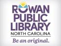Trademark logo for Rowan Public Library, North Carolina featuring image of the sun shining out of an open book, tag line "Be An Original".